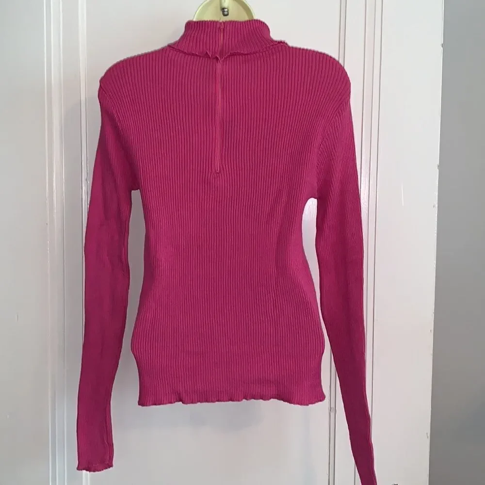 ‎Vtg 80s Pierre Cardin magenta ribbed turtleneck